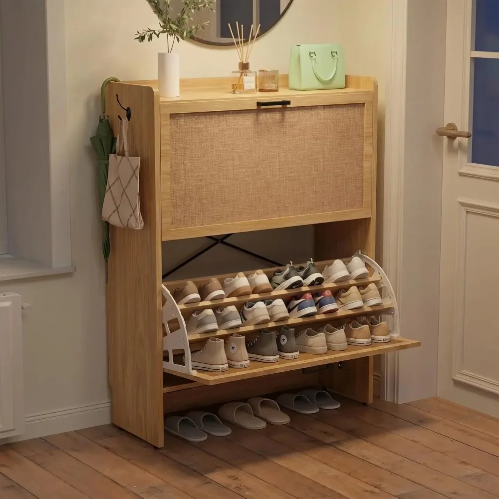 Shoe Storage Cabinet for Entryway, 2 Flip Drawers with 3-Tier Rack Each, 6-Layer Total Storage, Narrow Shoe Cabinet, Customized