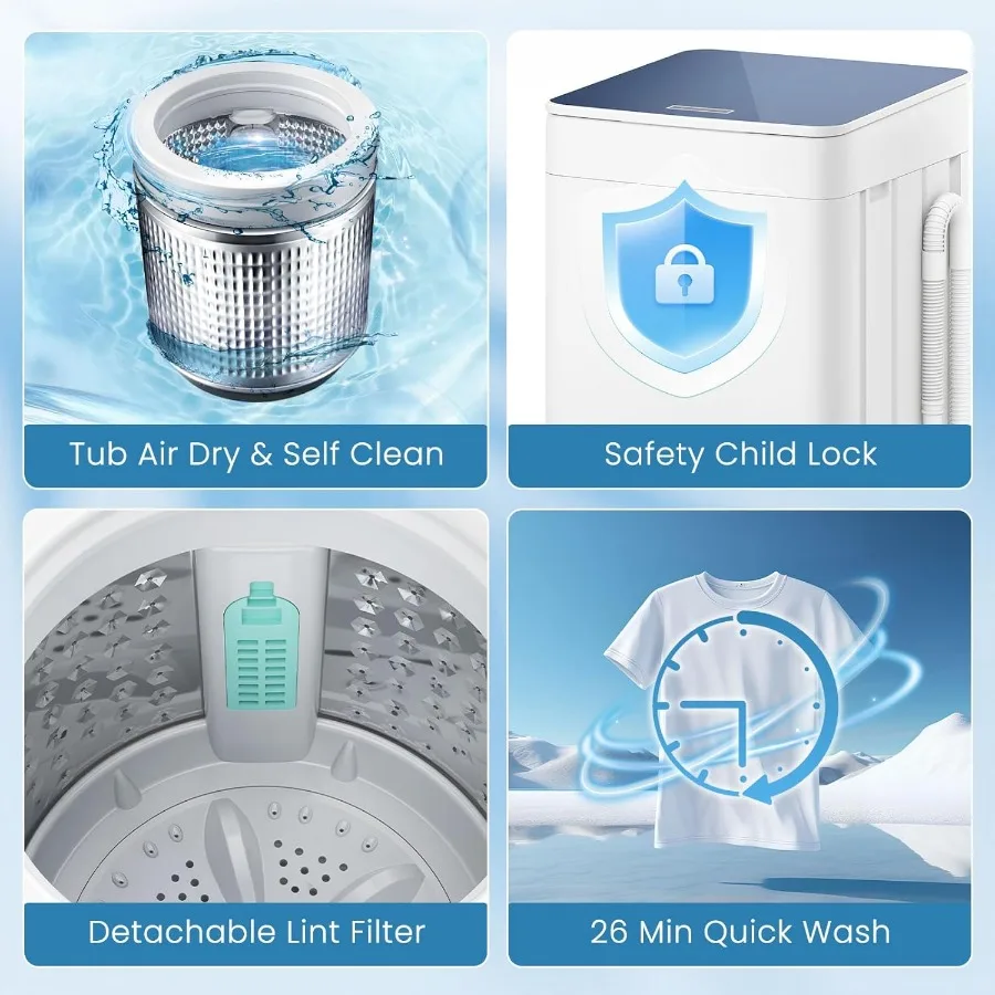 Portable Washing Machine 1.5 cu.ft Fully Automatic Washing Machine with 7 Programs 4 Water Levels Ideal for Apartment Living RV
