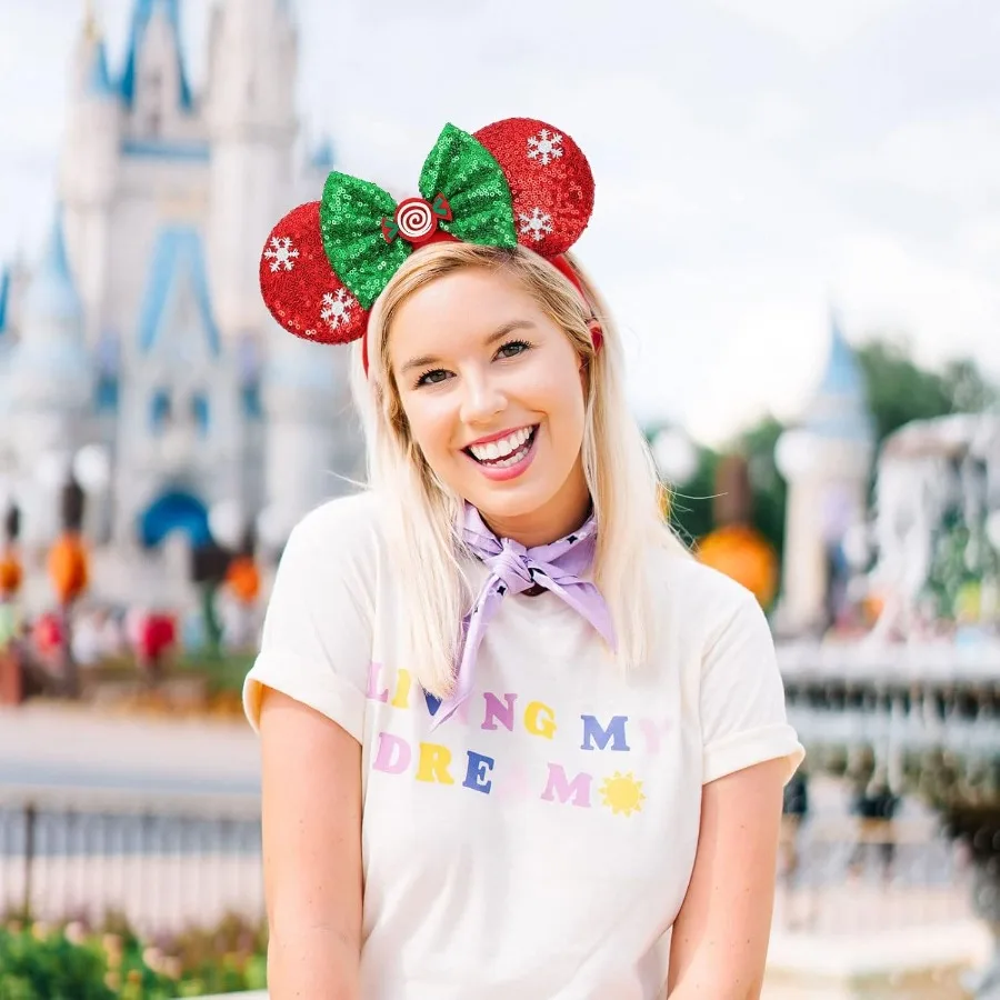 ETLUK 2 قطعة آذان ماوس عيد الميلاد المتألقة للنساء عصابات رأس عيد الميلاد لتزيين الحفلات والنعناع والرطبة