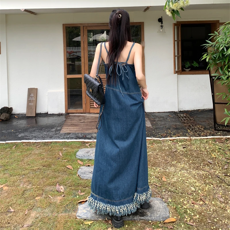 Slimming Effectiveness Midi Denim Halter Dress Women's Summer New plus Size Tummy Control Slimming Long Skirt Dress
