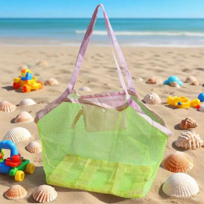1pc Children Beach Toy Storage Bag Foldable Portable Mesh Organizer Tote for Collecting Sand Digging Tools Vacation