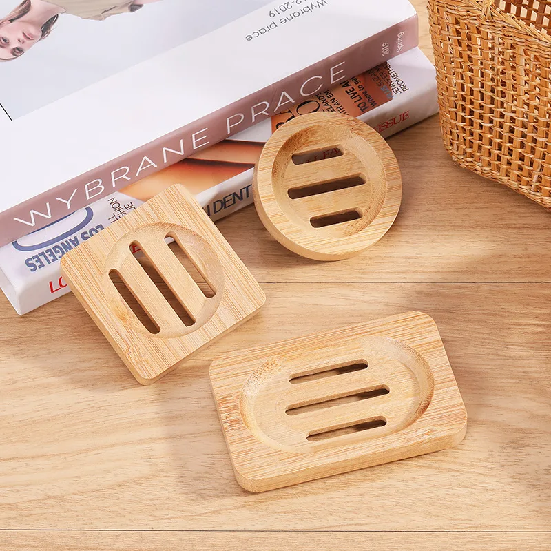 Wooden Natural Bamboo Soap Dishes Tray Holder Draining Box Storage Soap Rack Portable Shower Bathroom Soap Dish Storage Tray view 4