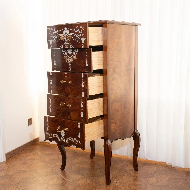 Mahogany Tall Wood Drawer Cabinet Home Furniture Carved Locker Living Room Solid Wood Side Cabinet