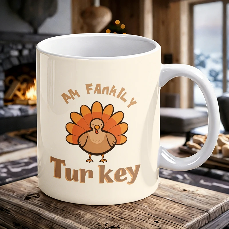 

Cute Cartoon Turkey Handle Ceramic Mug, Full Printed Pattern Coffee Cup, Insulated Milk Cup, Office Water Cup, Fade-Resistant