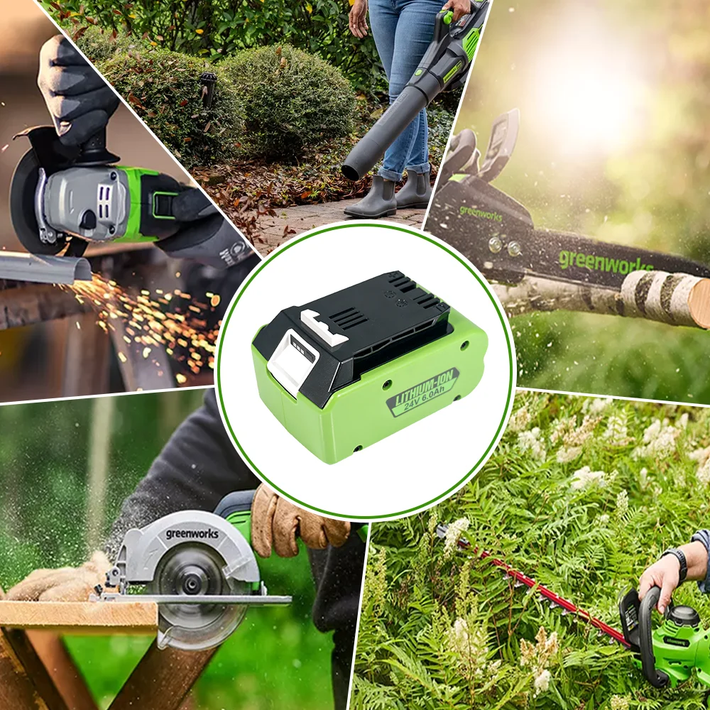 PARA Greenworks 24V 6Ah Batería de iones de litio para herramientas eléctricas - Equipo de construcción y jardinería