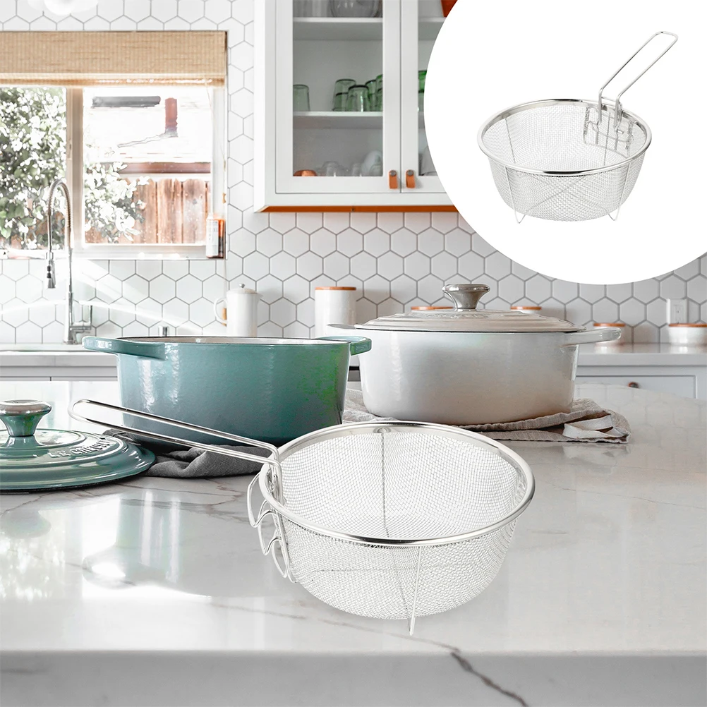 

2pcs Frying Basket Oil Draining Filter Mesh Cooking Strainer Stainless Steel Fryer Chicken Onion Rings Baskets With