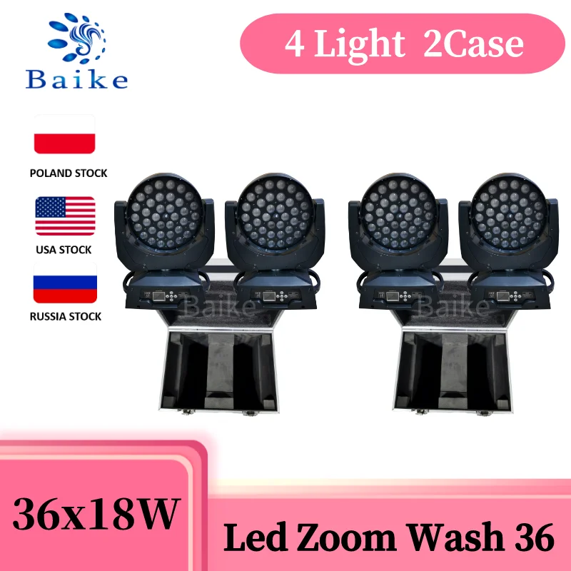 4pcs with Flightcase Zoom Wash 36x18w Led Wedding Uplight DMX Zoom Lyre RGBWAUV 6in1 Wash Spot Light LED DJ Party Lights