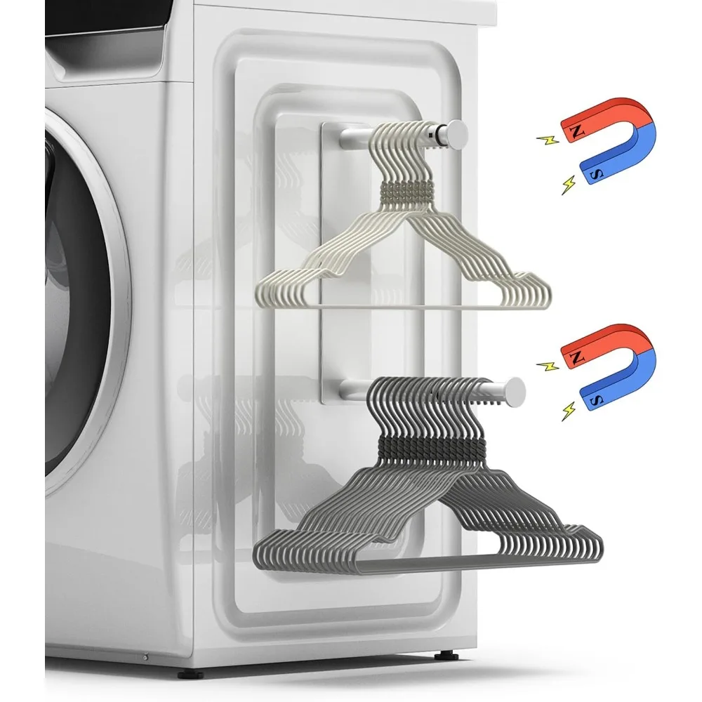 MFTEK ハンガーオーガナイザー スタッカー、磁気ハンガーホルダー、洗濯機クローゼットランドリールーム用伸縮式ハンガー収納ラック O