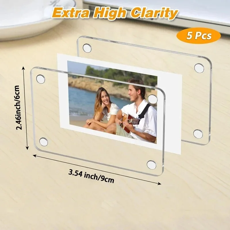 5/10Pcs Acrylic Magnetic Fridge Frame, Double Sided Mini Instax Photo Frame, Refrigerator Magnet Photo Decor