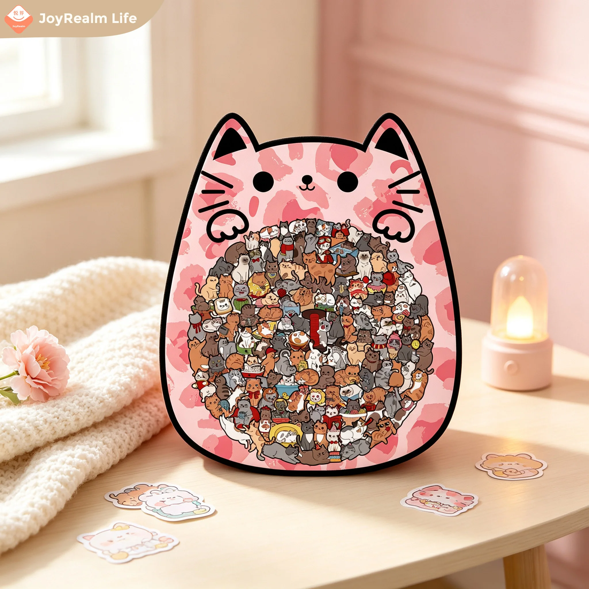 Creative and Fun Cute Cat Wooden Puzzle, High-Difficulty Brain-Teasing Stress-Relief Toy, High-Value Desktop Decoration Gift