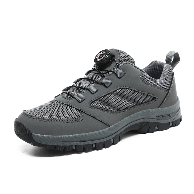 Comfortable Non-slip Sporty Plus Size Men Shoes Leather Male Sneakers Stylish Rotating Buckle Hiking Boots Solid Color