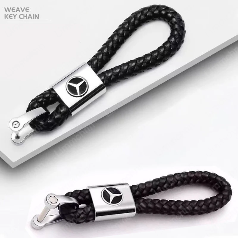 Metal Leather Keyring Man Women Luxury Car Keychain For Mercedes Benz C200 C300 W168 W220 W210 AMG CLA GLA GLB GLE A B C E Class