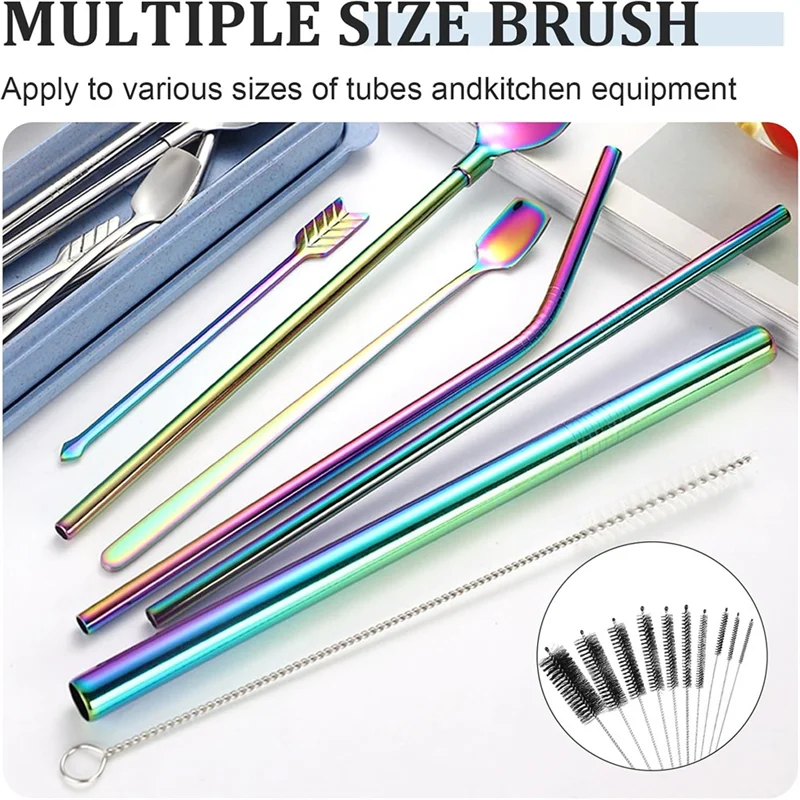 FAAJ-11 Pcs 유연한 배수 브러시 Strawcleaner 브러시 세트 스테인레스 스틸 양면 호스 브러시 Strawcleaning Brush