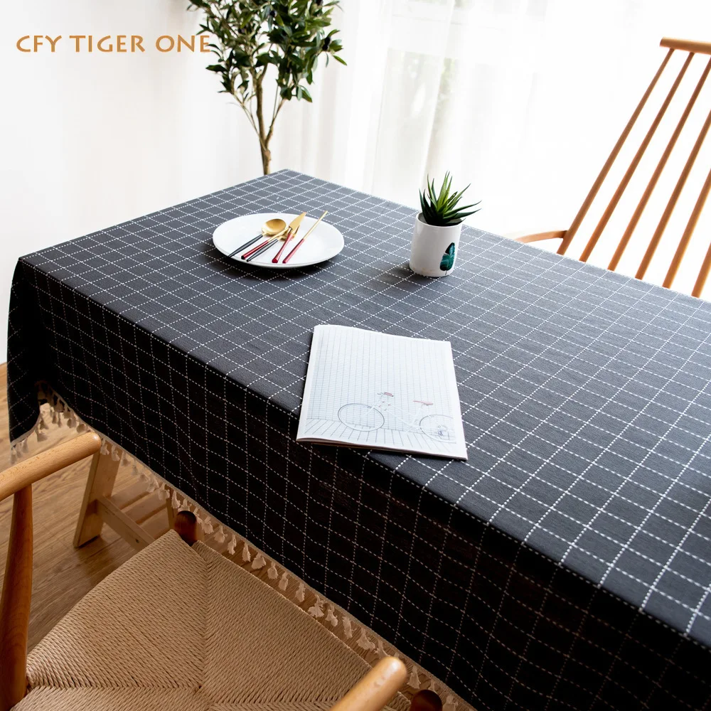 American Square Grid Dining Tablecloth Antifouling Rectangular Tablecloth Washable Oil Resistant Coffee Table Mat Table Cover