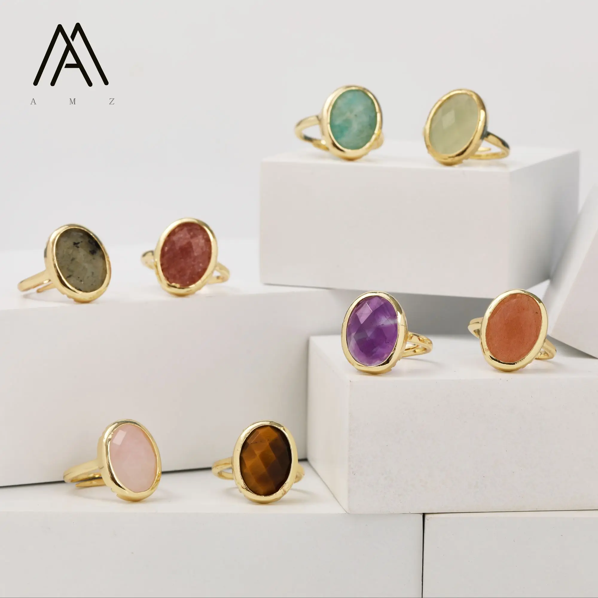 New Arrival Trendy Brass Gemstone Rings Gold Plated Classic Style High Quality for Engagement Anniversary Party Gift