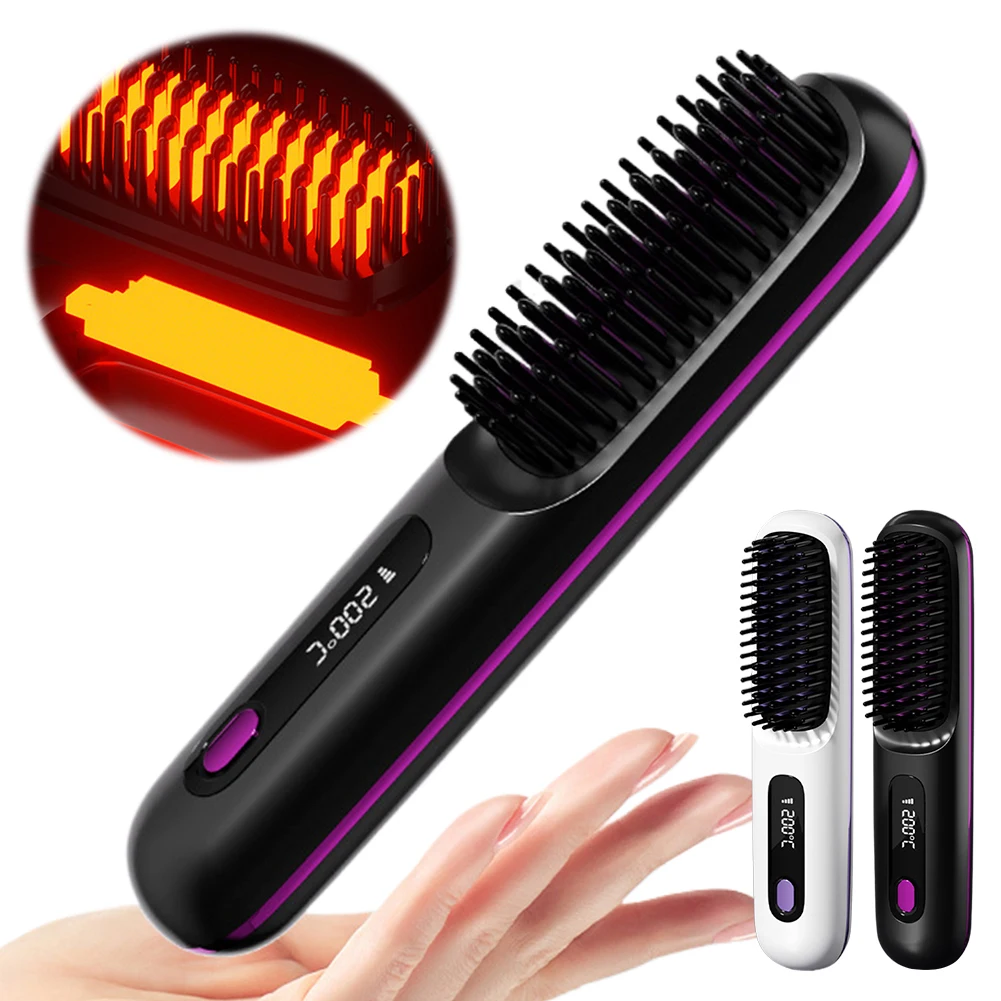 Electric LCD Ceramic Heating Straight Hair Comb 3 Setting Smoothing Negative Ion Hair Care Comb Brush Negative Ion Styling Tool