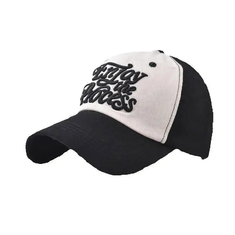 

2024 New Pure Cotton Washed Vintage Color Block Small Letter Baseball For Men And Women Outdoor Large Embroidered Duckbill Cap
