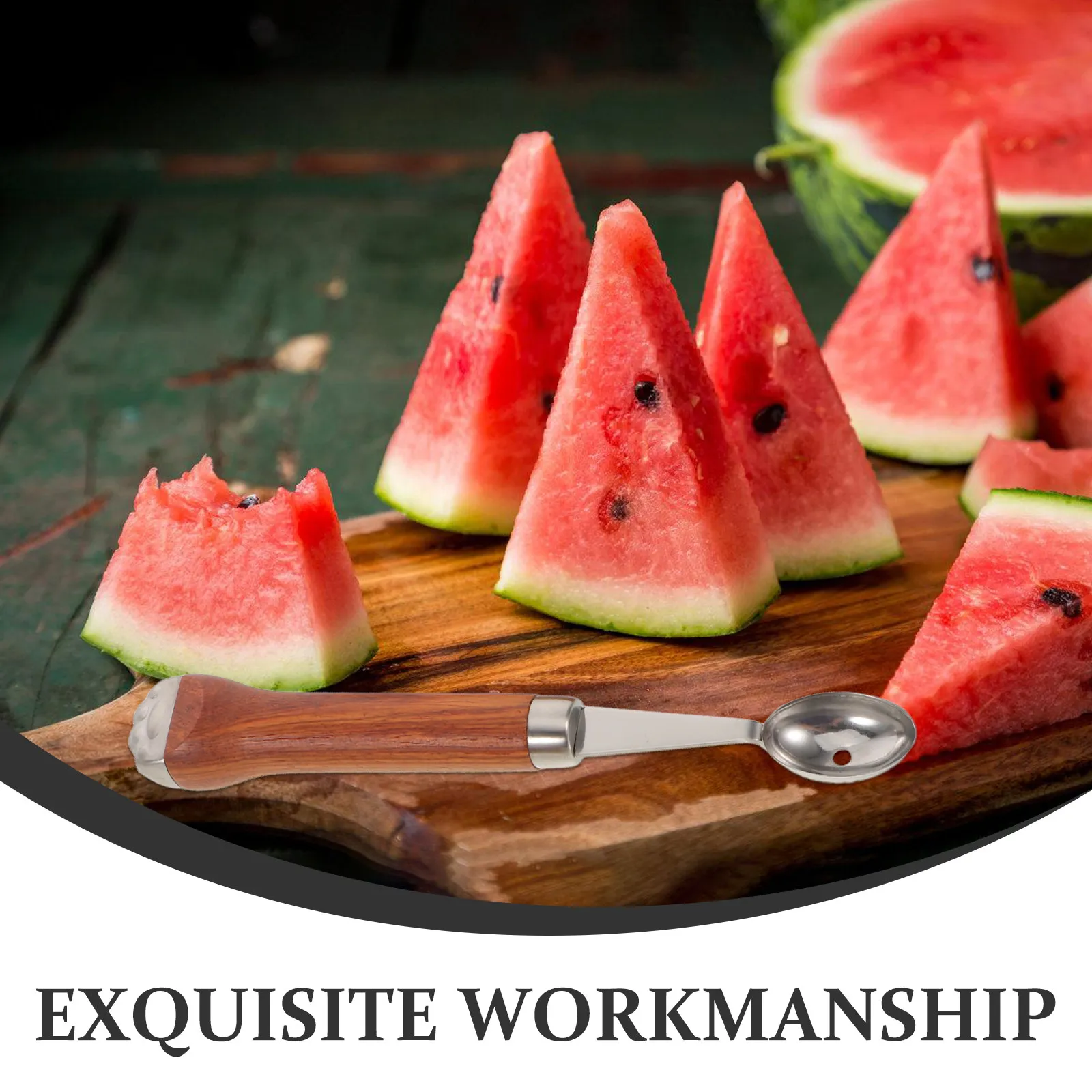 4Pcs Fruit Handling Tools Melon Ball Scoop Cat Paw Wooden Handle Multifunctional Watermelon Scoop Serrated Fruit Carving Cutter