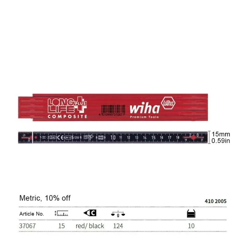 WIHA 37067 Heavy Duty Folding Ruler 2m Dual 1mm Scale Waterproof Woodworking Drafting Measuring Tool
