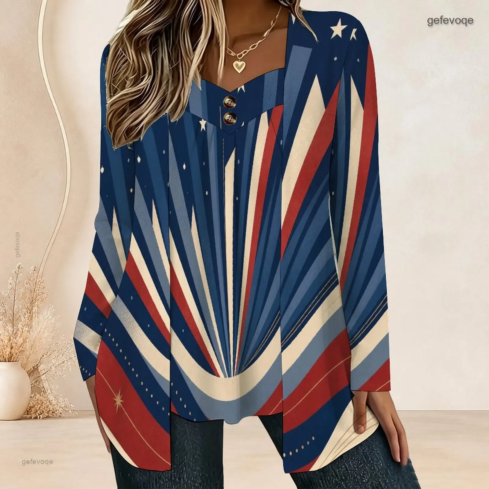 Women Fake Two Piece Long Sleeve Blouse Open Cardigan With Cami Top V Neck Button Detail Pleated Front Loose Tunic Oversize