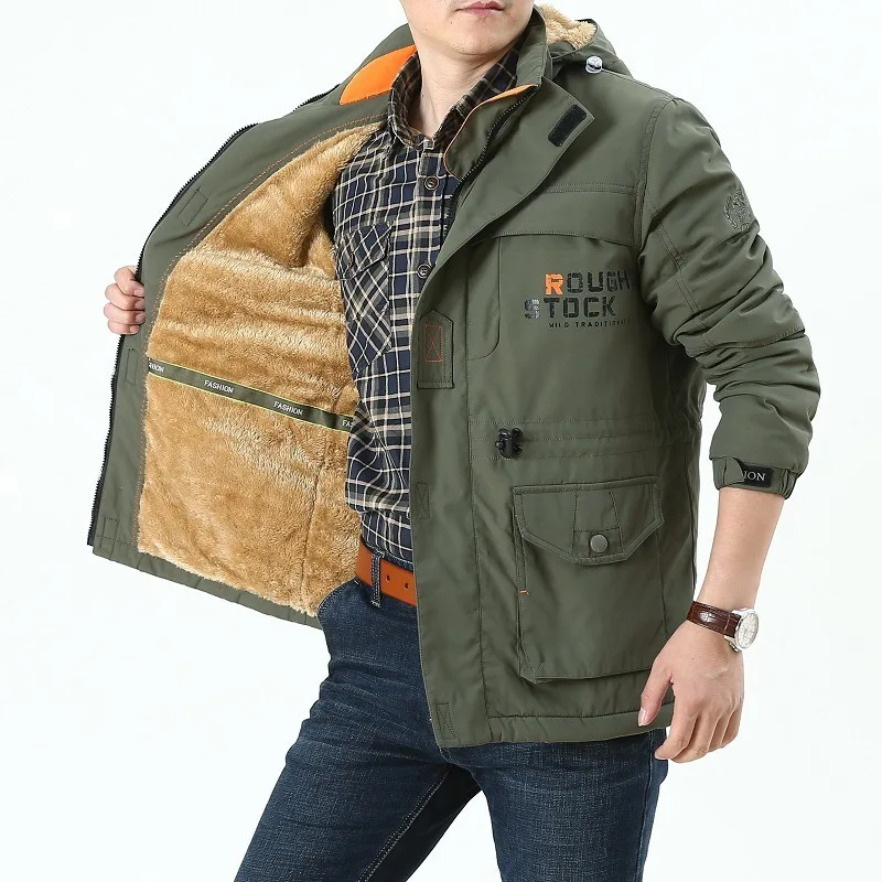 

Autumn And Winter Men's Large Size Casual Fleece Thickened Jacket Men's Medium And Long Outdoor Jacket