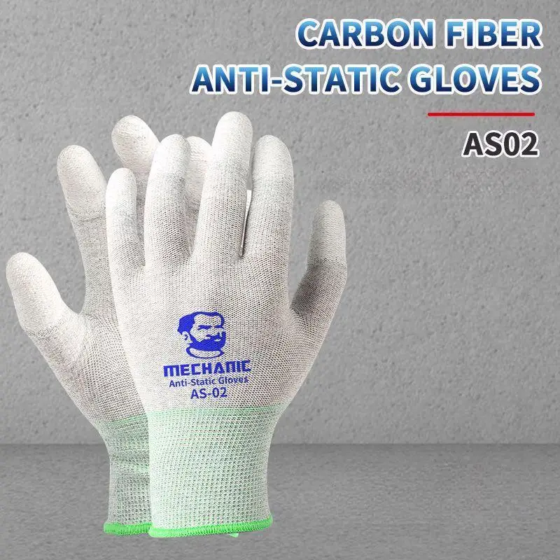 MECHANIC AS02 Anti-static Carbon Fiber Gloves Elasticity Non-Slip L/M Size PU Layer for Phone Electronic Repair Protective Glove