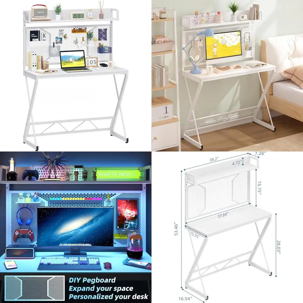 Compact Gaming Desk with Storage Shelves - 39 Inch Modern Desk for Home Office and Study Space