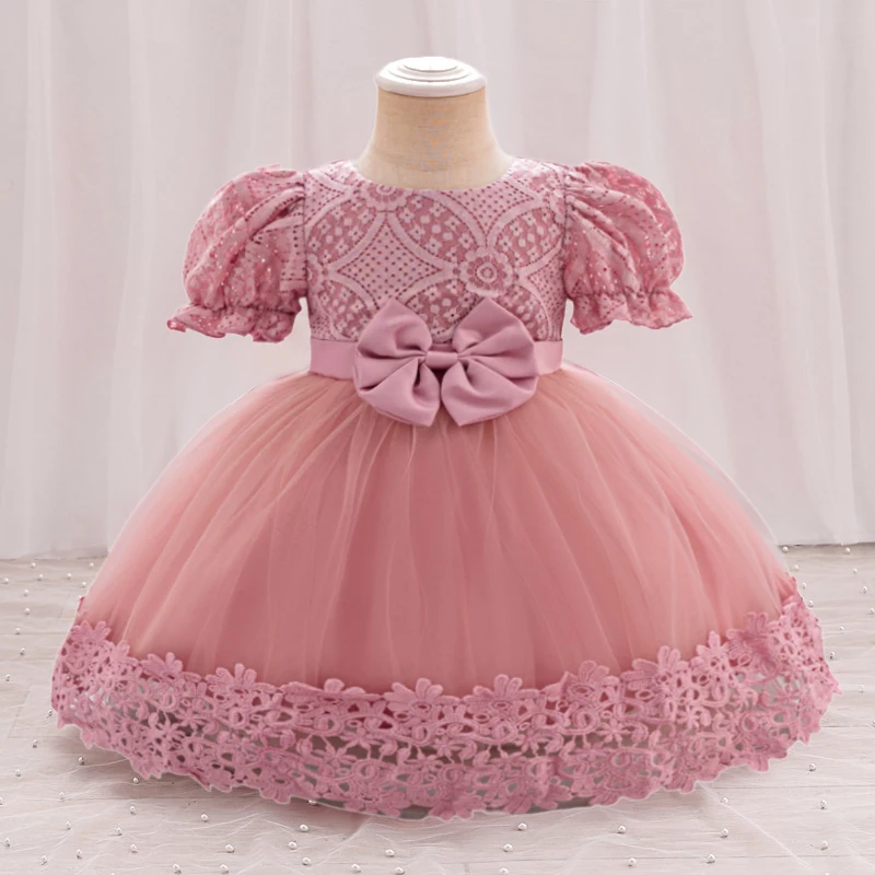 Toddler Girls Party Dress Princess Flower 1st Birthday Prom Gown Girl Short Sleeves Bow Birthday Weddings Summer Dresses Evening