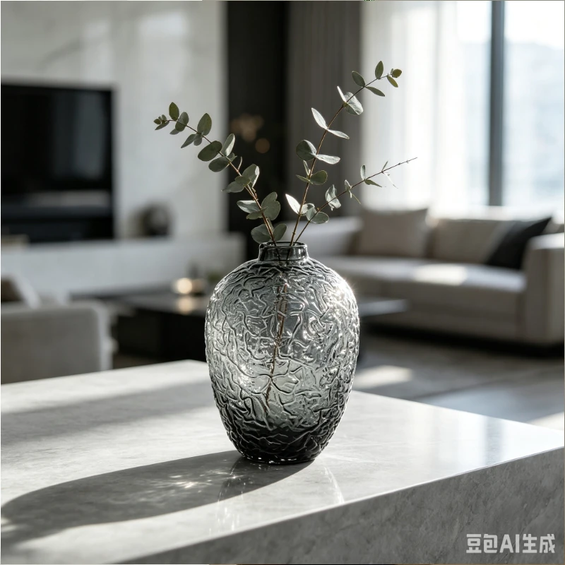 Floor-to-ceiling large vase hanging bell light luxury high-end decorative living room glass transparent water flower