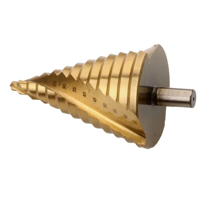 Extra Large Step Drill Bit 6-65mm Pagoda Drill Triangular Shank Spiral Groove Reaming Tool for Home Improvement