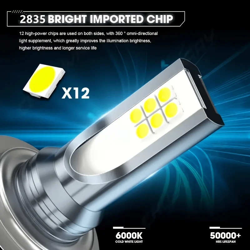 2pcs H7 LED Headlight Super Bright 6000K White, High/Low Beam Replacement with , Fit for, Trucks, Motorcycles