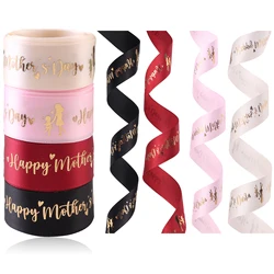 5 Yards Happy Mother's Day Ribbon, Pink Red Ribbon for Gift Wrapping, Satin Ribbon for Flower Bouquet Moms Birthday Day Thank