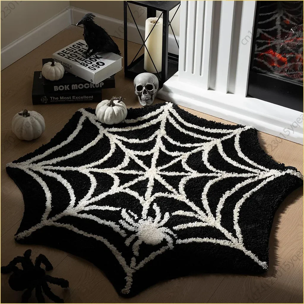 Alien Halloween Floor Mat Horror Party Black Spider Web Entry Door Mat Entryway Decoration Foot Mat Crystal Velvet Floor Mat