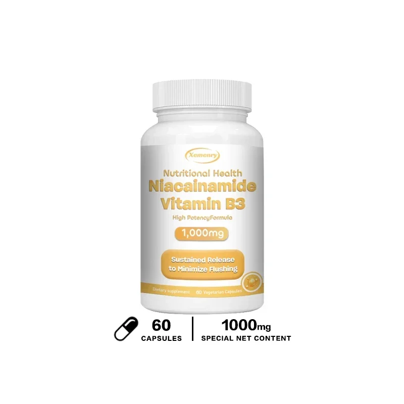 Niacinamide Vitamin B3 Capsules - Supports Skin Cell Health, Whitens Skin, Promotes Brain Function, and Enhances Energy