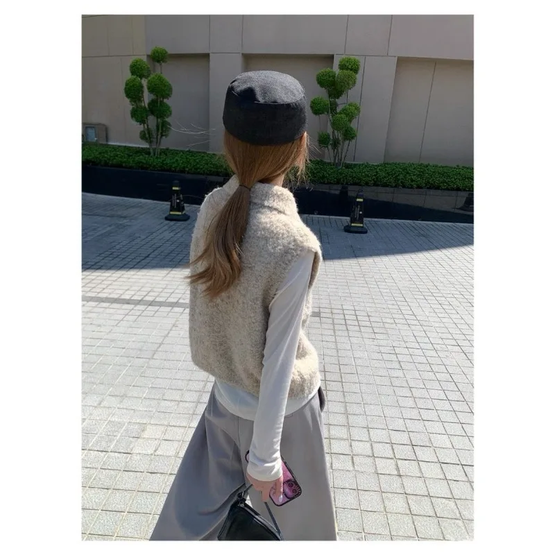 نمط جديد الخريف والشتاء نمط عالية الياقة زرر فروي محبوك سترة للنساء الطبقات سترة #6