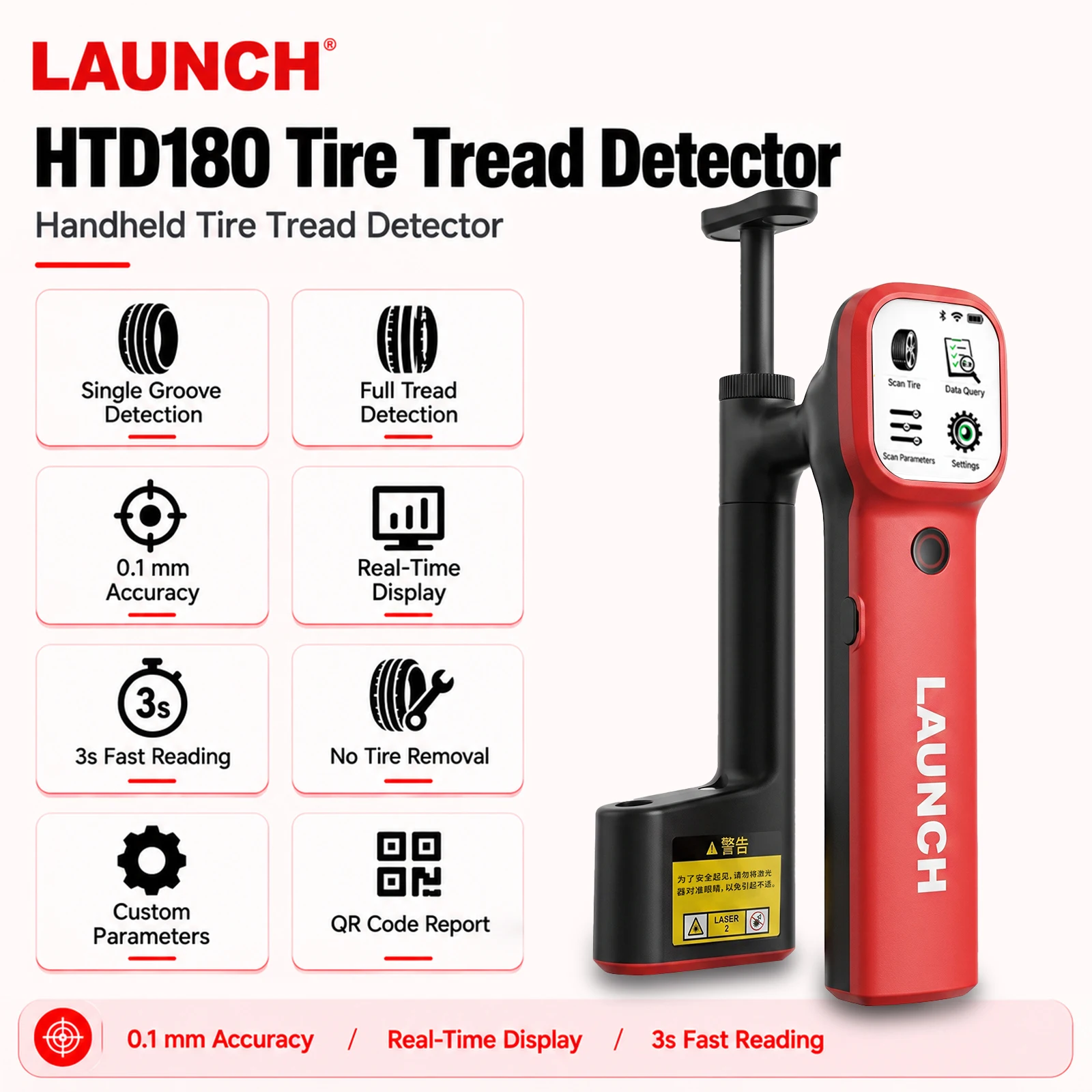 LAUNCH X431 HTD180 Handheld Laser Tire Tread Depth Gauge with Touch Screen WIFI