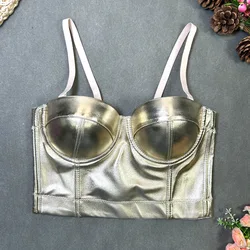 Sexy bustier bra Women fluorescent PU leather camisole slim backless cropped top Fashion Party Clubwear Tank Tops Y4458