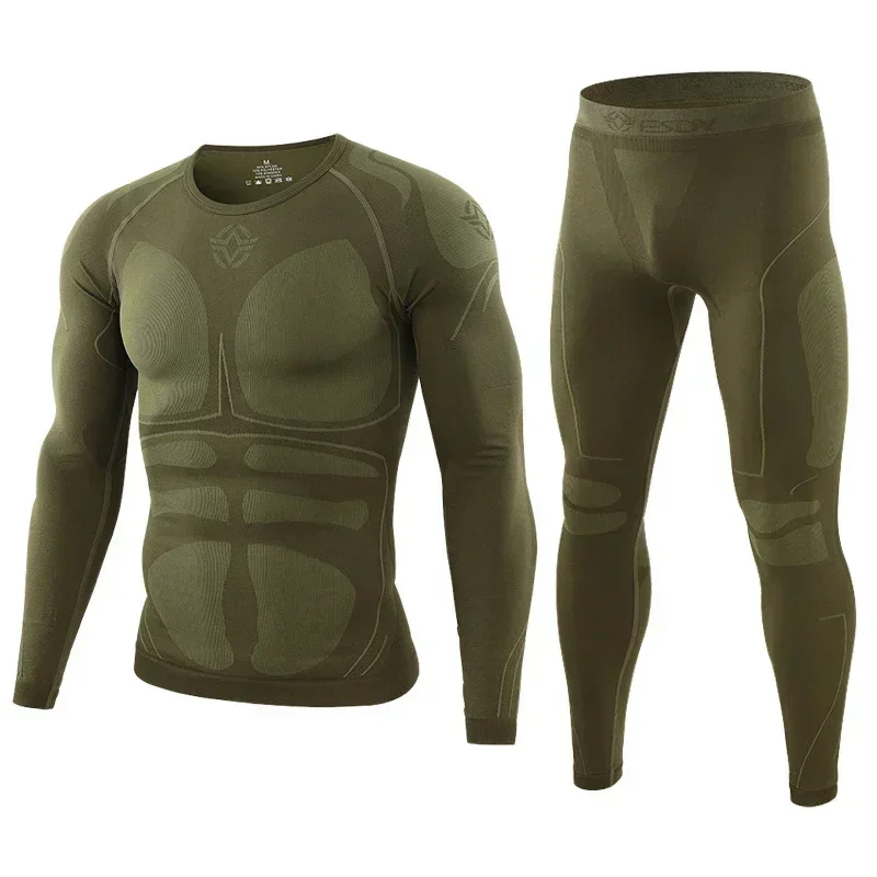 Warm Autumn Winter Long Sleeve Outdoor Thermal Underwear Set Fleece Slim Fit  Tactical Hiking Hunting Clothes Top + Pants