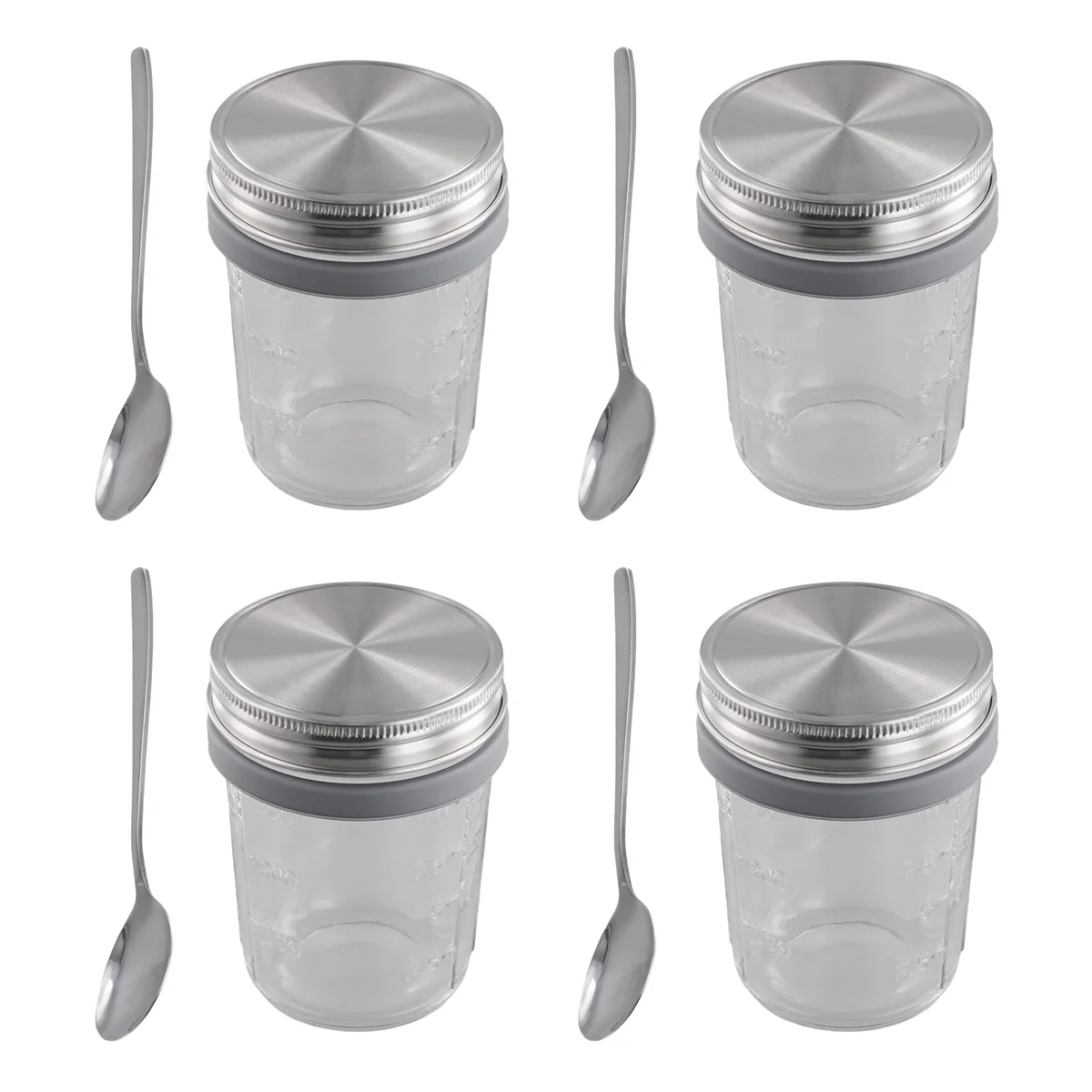 Mason Jars for Overnight Oats 4 Pack 350ml Overnight Oats Jar with Spoons & Airtight Stainless Steel Lids Breakfast Pots