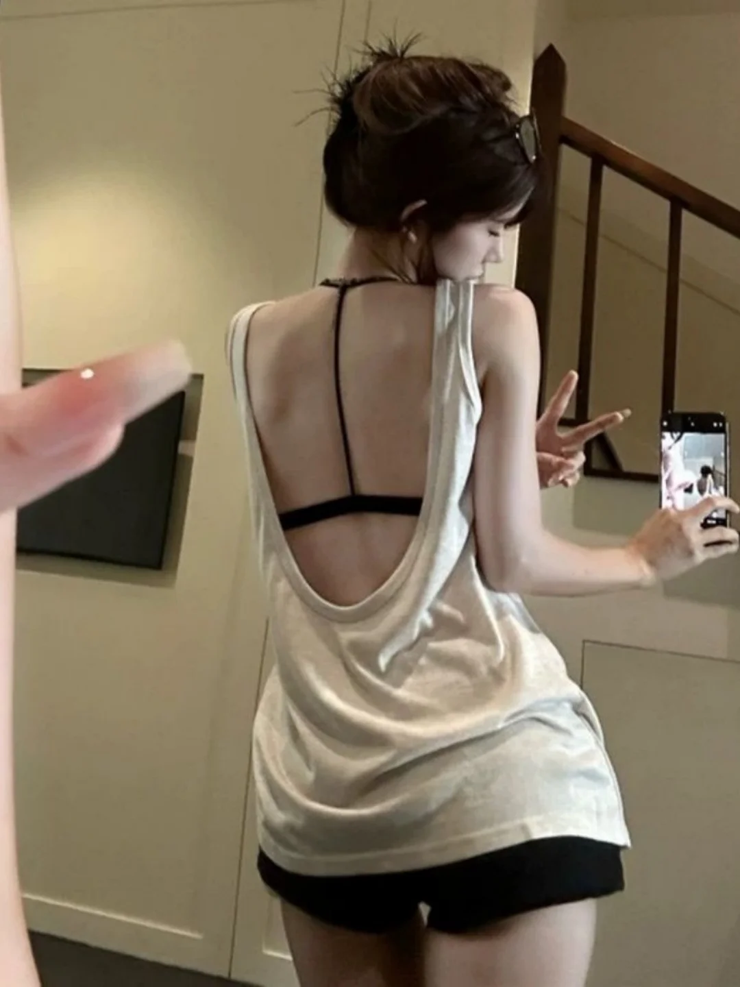 Sexy Backless Strap Vest Women plus Size 300 Pounds Extra Large Korean Style Casual Slimming Layering Sleeveless Trendy Top