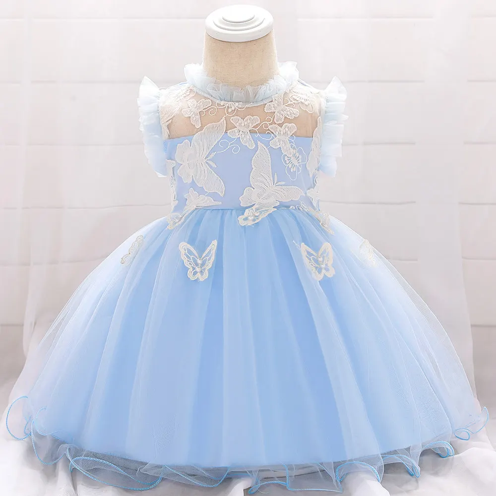 Toddler Butterfly Christening Princess Dress for Baby Lace Tulle 1 Year Birthday Party Girl Dress Newborn Baptism Prom Ball Gown