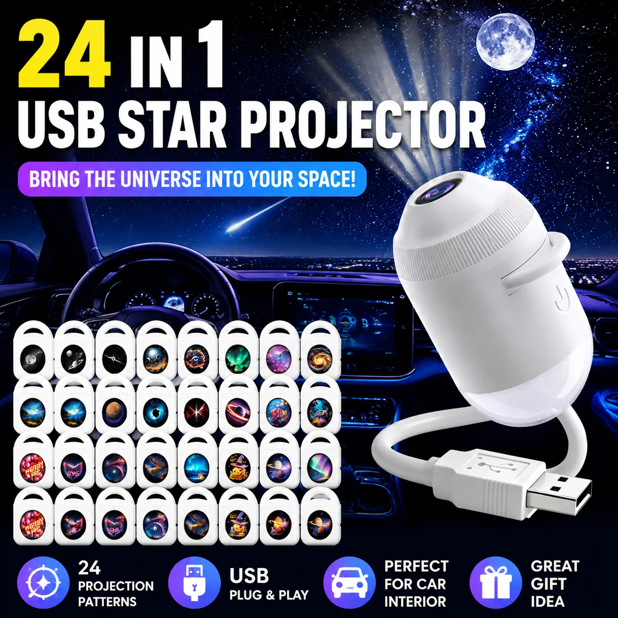Great USB Starry Sky Projection Night Light for Car Interior Home Bedroom Romantic Galaxy Atmosphere Lamp USB Atmosphere Light