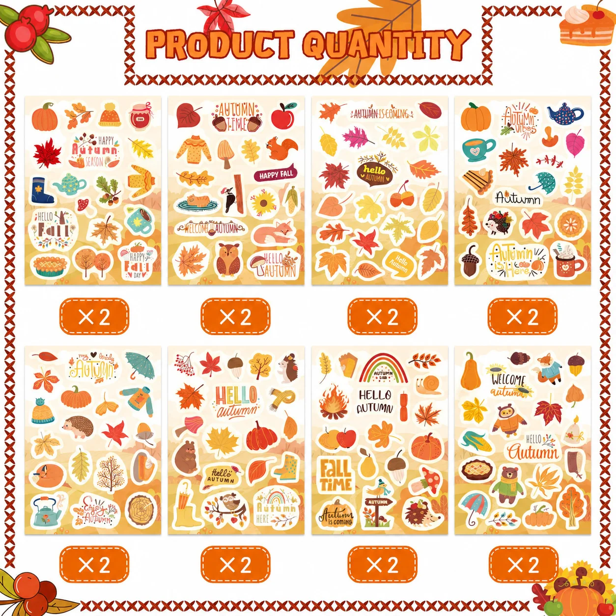 Autumn Fall Stickers Pumpkin Maple Leaf Squirrel Decals for Journal Scrapbook Water Bottle Laptop Thanksgiving Party Decor