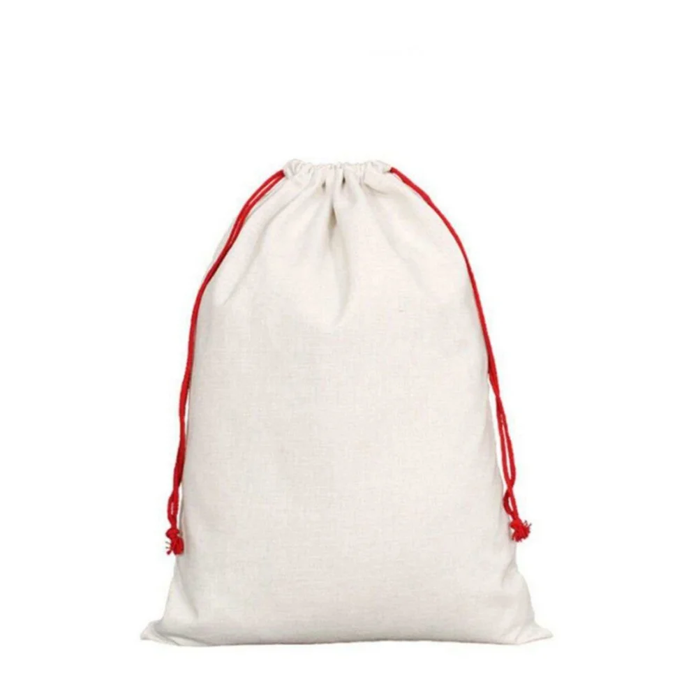 2pcs Christmas Santa Sack Gift Drawstring Bag Blank Sublimation Xmas Linen Fabric Candy Bag Washable For Christmas Party Favor