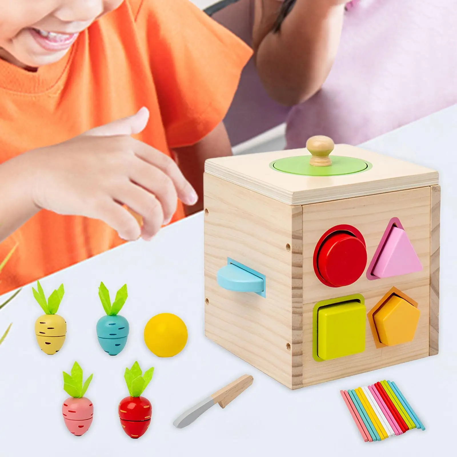 Montessori รูปร่างบล็อกแครอท Harvest เกม Montessori รูปร่าง Sorting Cube กล่องของเล่นสําหรับเกม Sensory สํารวจกิจกรรม