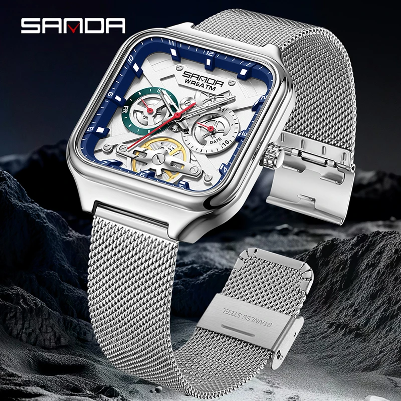 SANDA 9085 Men Wristwatch relo - Stainless Mesh Band ulasan dan harga