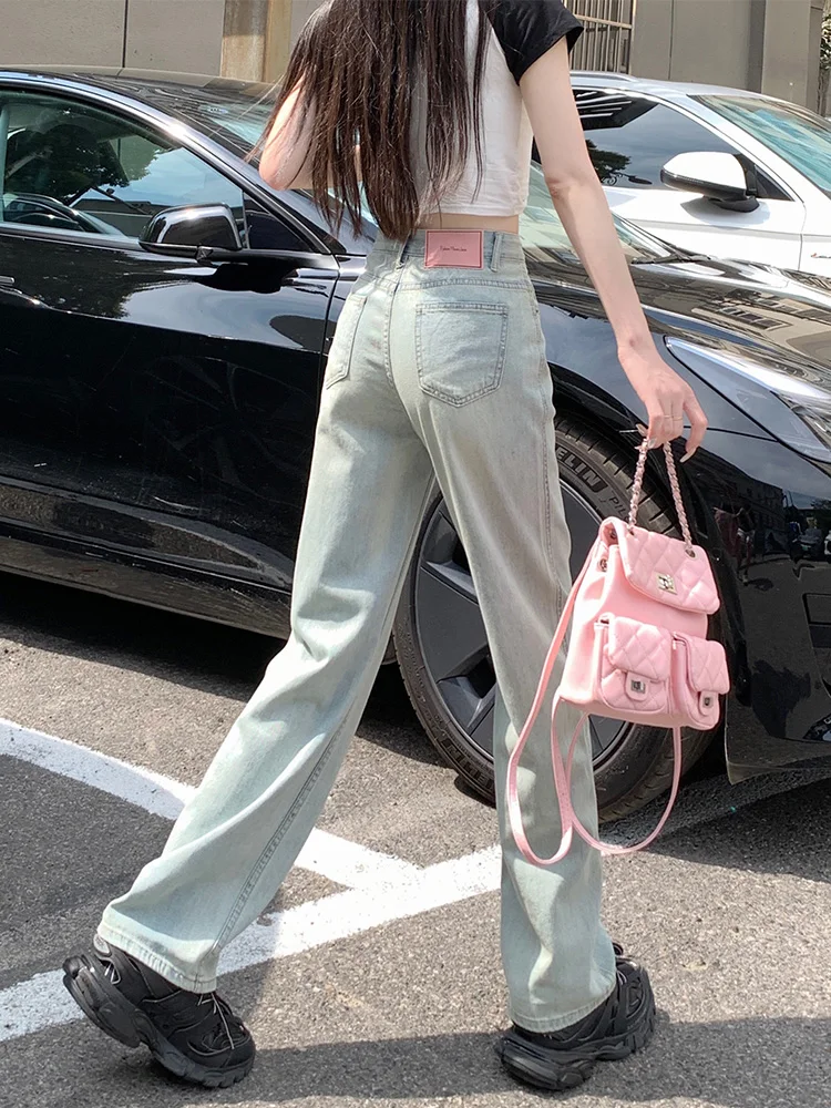 Light Blue Wide Leg Jeans Women Spring and Autumn 2023 New High Waist Loose Slimming High Drape Narrow Straight Pants