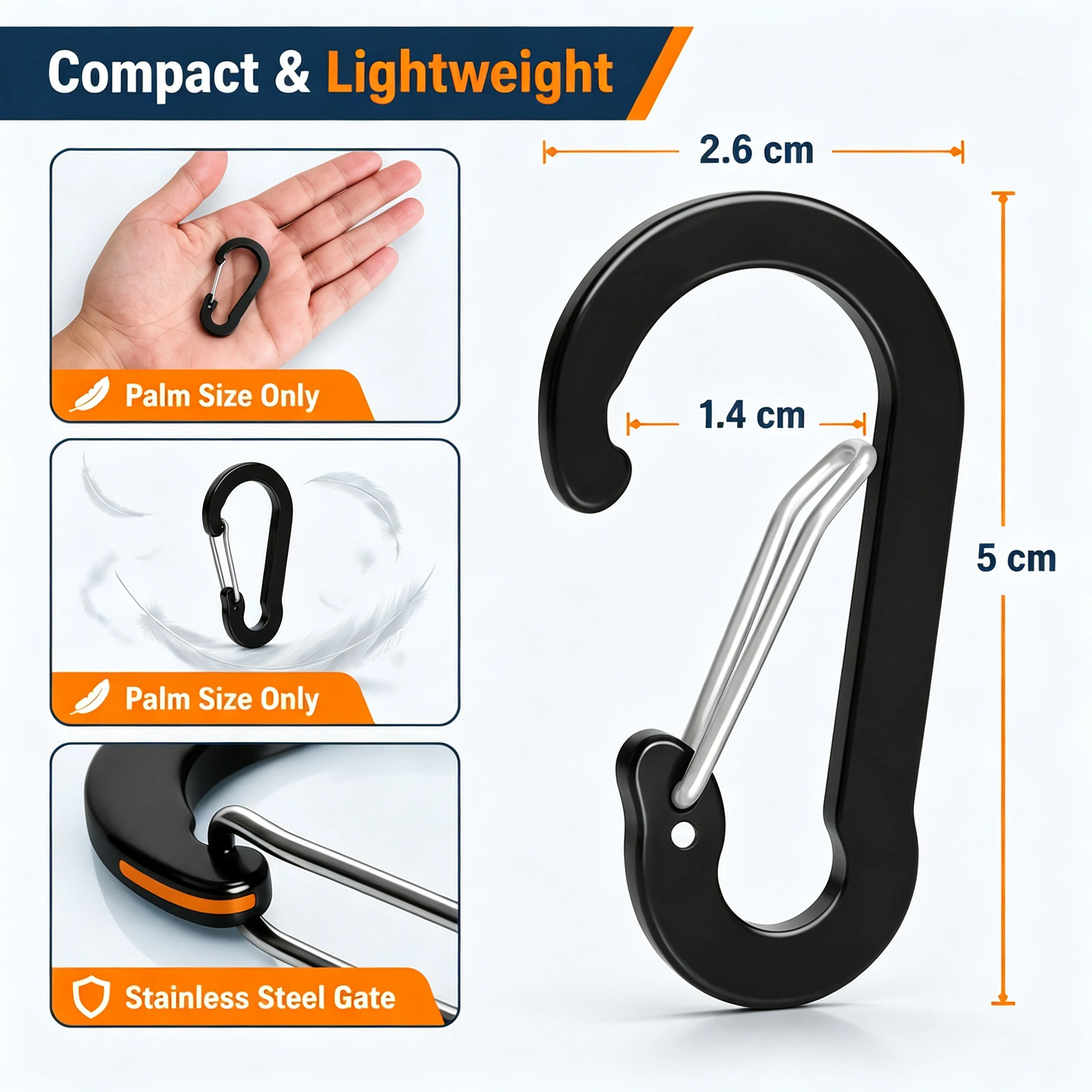 Mini Carabiner Clips, Aluminum Alloy D Rings Keychain Hooks, Compact Outdoor Camping Hiking Backpacking Gym Bag Accessories