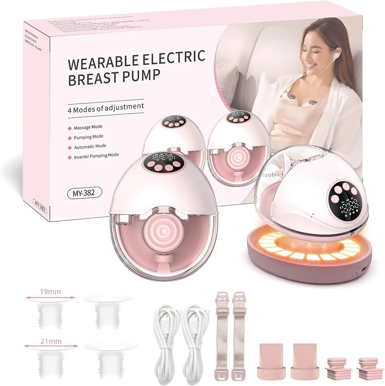 مضخة حليب الثدي الكهربائية يمكن ارتداؤها بدون استخدام اليدين خالية من مادة BPA معقمة بالأشعة فوق البنفسجية وقاعدة ساخنة لمضخة الثدي اللاسلكية الاختيارية أثناء التنقل #1