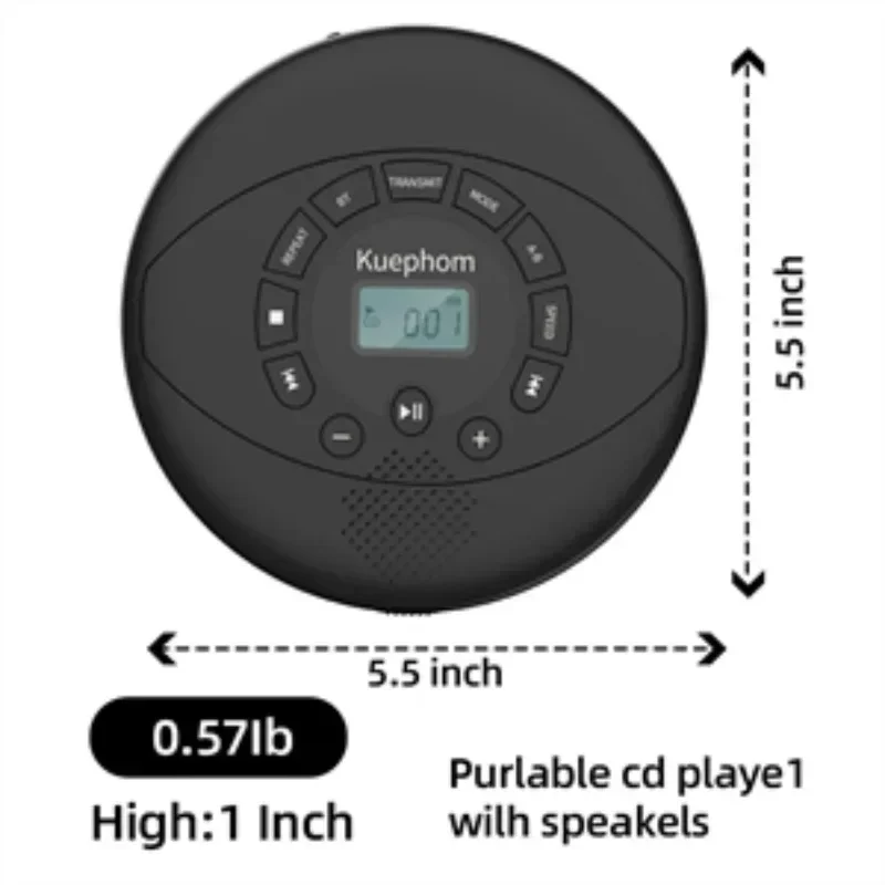 Leitor de CD portátil Bluetooth Walkman de CD Alto-falantes embutidos Leitor de CD recarregável com porta USB/AUX/fone de ouvido